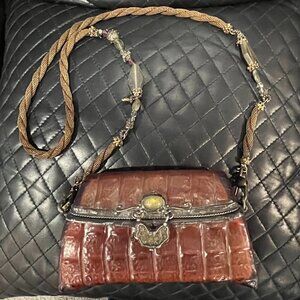 MAYA EVANGELISTA ART TO WEAR CROC RESIN Mini BAG w/ Metal Woven & Beaded Strap